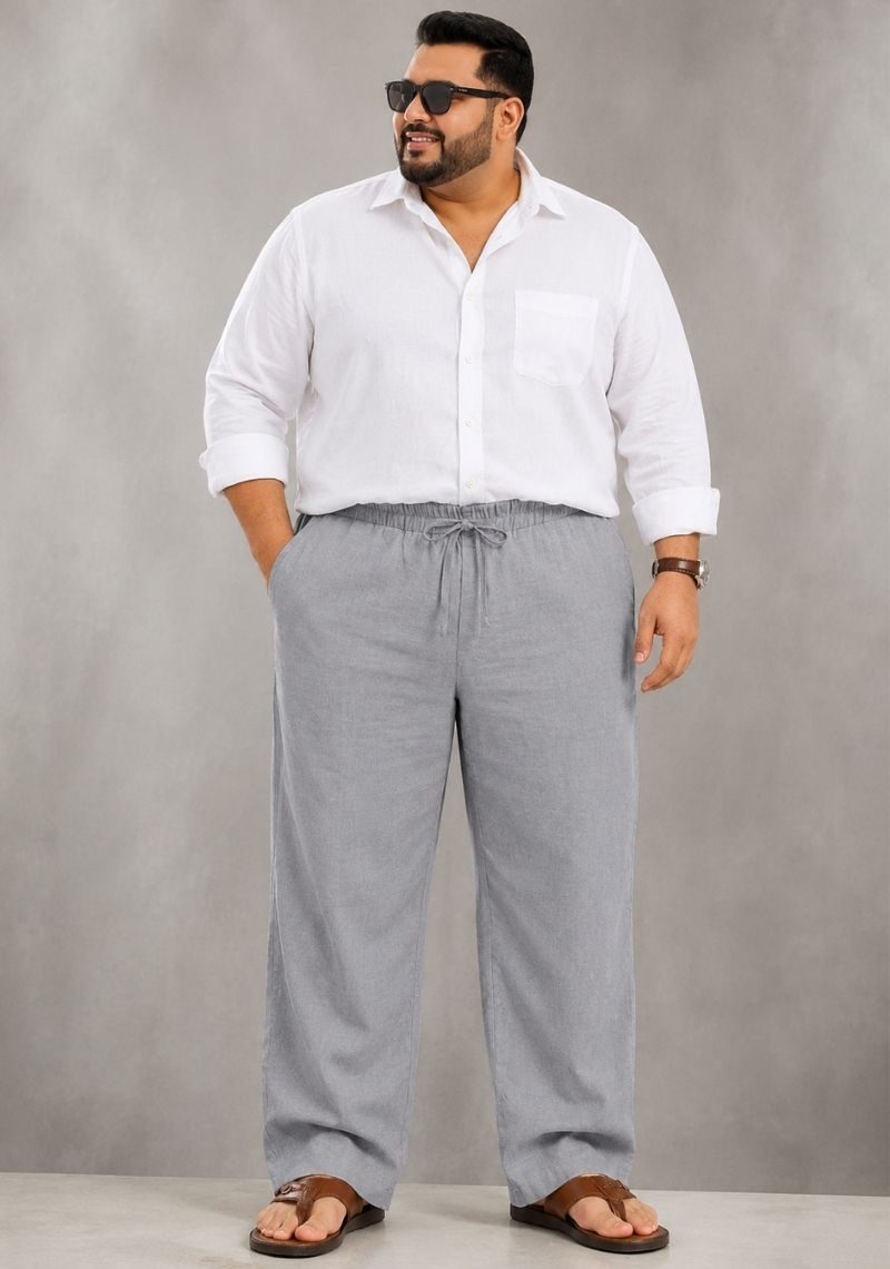 Gray Linen Plus SIze Relaxed Fit Men Pant-51565