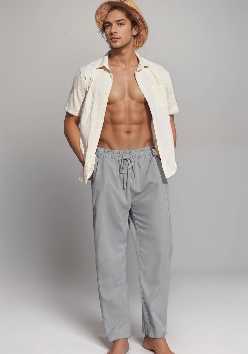 Gray Linen Loose Fit Men Pant-49497