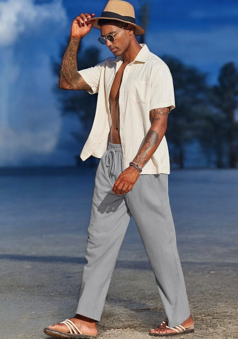 Gray Linen Loose Fit Men Pant-49497