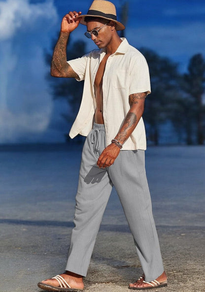 Gray Linen Loose Fit Men Pant-49497