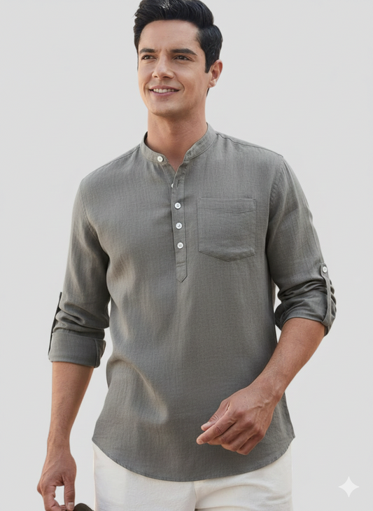 Gray Linen Solid Short Kurta-50838