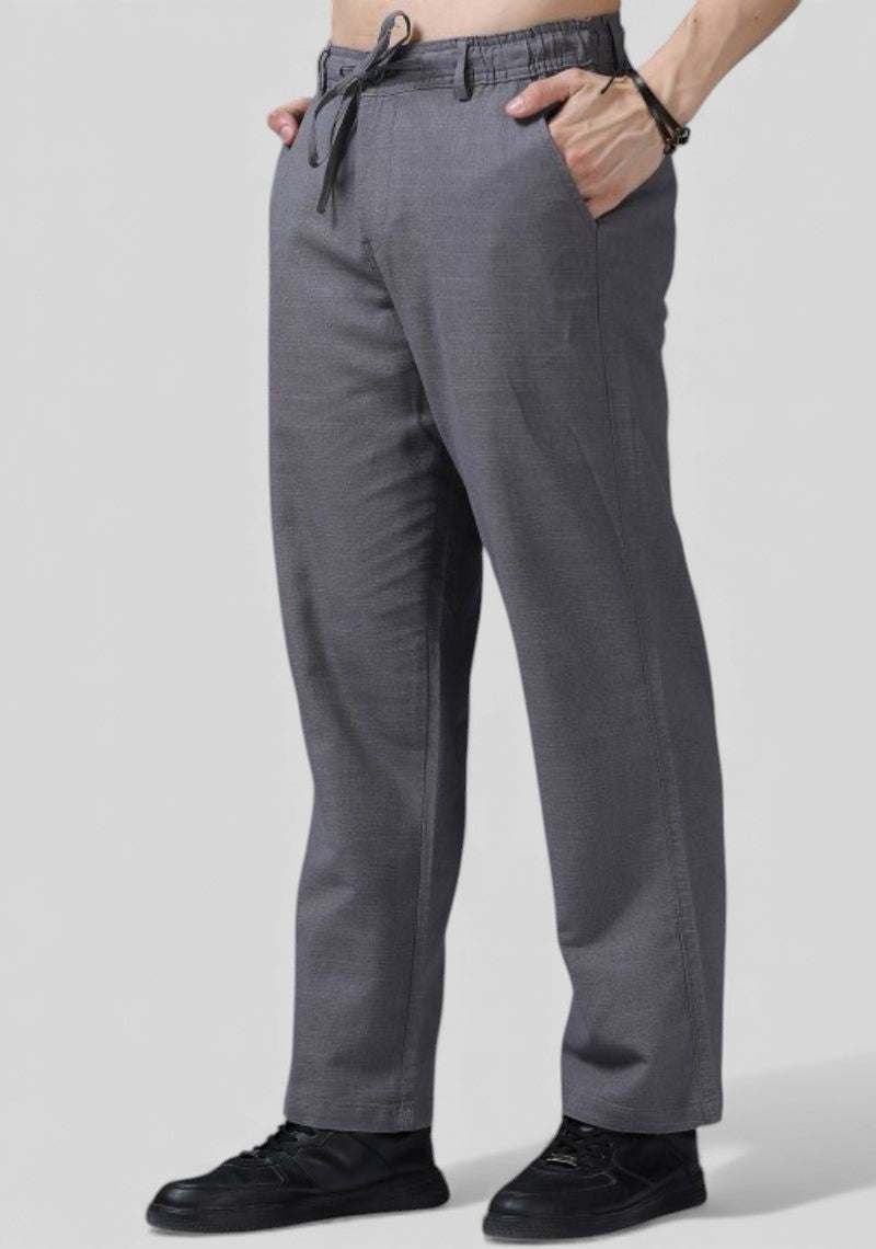 Gray Premium Linen Relaxed Fit Loose Fit Men Trouser-50473