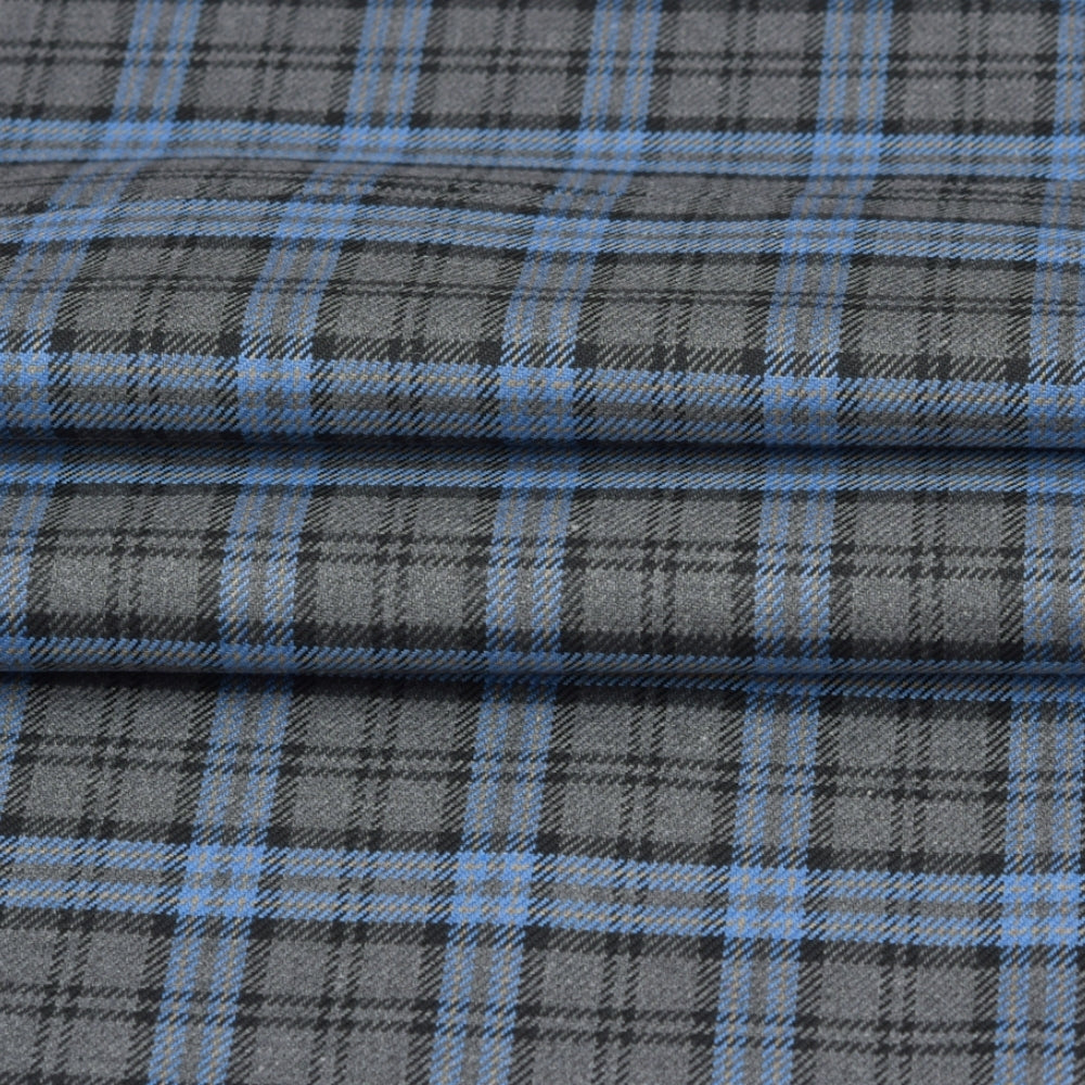 Wool Blazer Fabric (2 Meter)-Gray Sky Blue Checks-90660