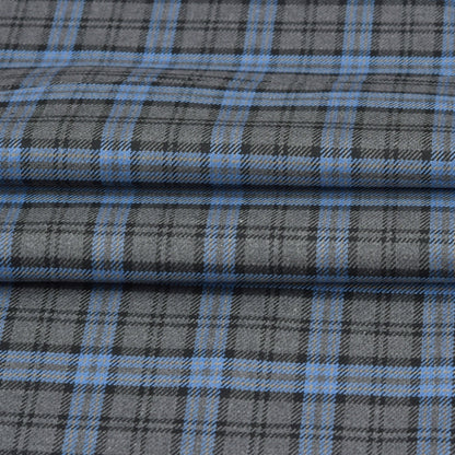 Wool Blazer Fabric (2 Meter)-Gray Sky Blue Checks-90660