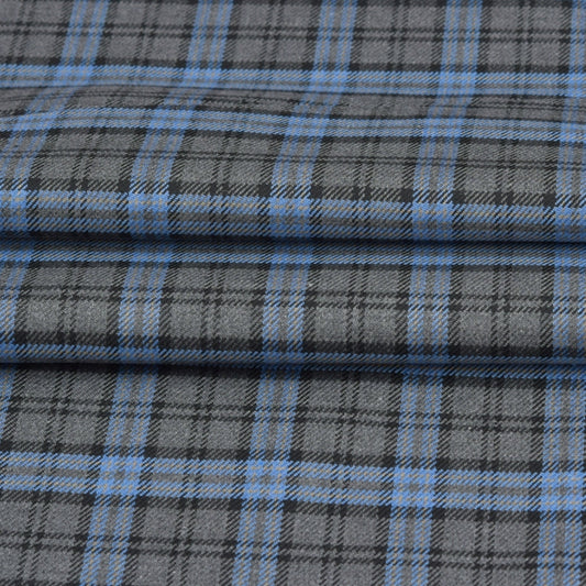 Wool Blazer Fabric (2 Meter)-Gray Sky Blue Checks-90660