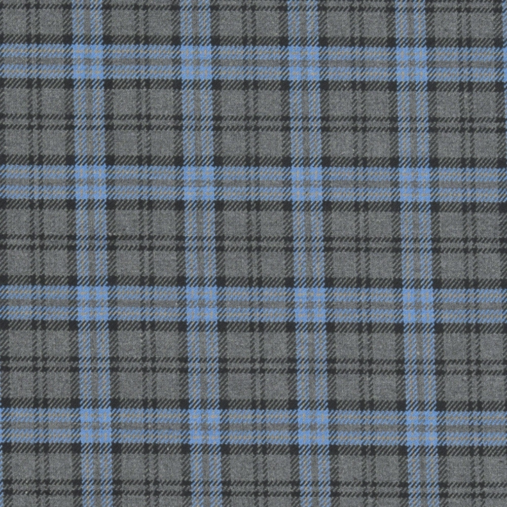 Wool Blazer Fabric (2 Meter)-Gray Sky Blue Checks-90660