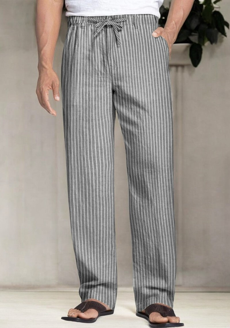 Gray and White Linen Regular Fit Pant-49382