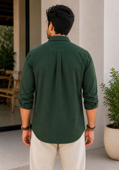 Green Linen Relaxed Fit Full Sleeve Shirt-51876