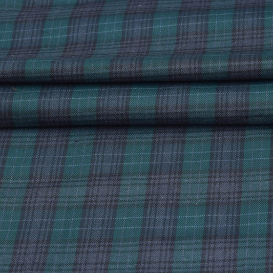 Wool Blazer Fabric (2 Meter)-Green Gray Checks-90646