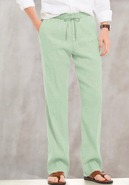 Green Linen Loose Fit Men Pant-49506