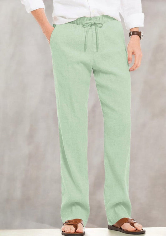 Green Linen Loose Fit Men Pant-49506