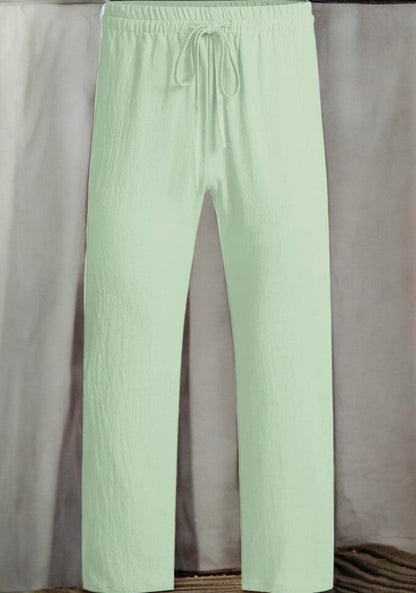Green Linen Loose Fit Men Pant-49506