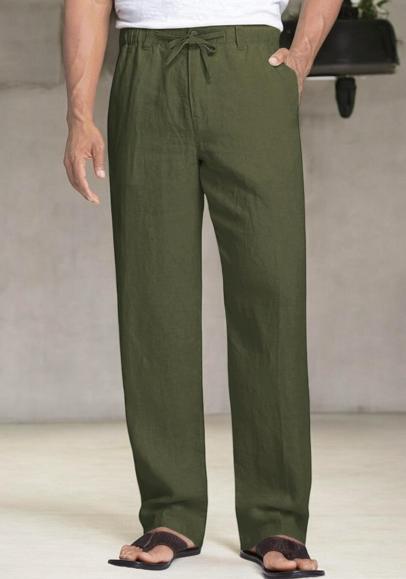 Green Linen Regular Fit Pant-49372