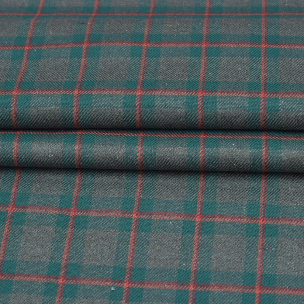 Wool Blazer Fabric (2 Meter)-Green Orange and Black Checks-90654