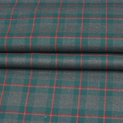 Wool Blazer Fabric (2 Meter)-Green Orange and Black Checks-90654