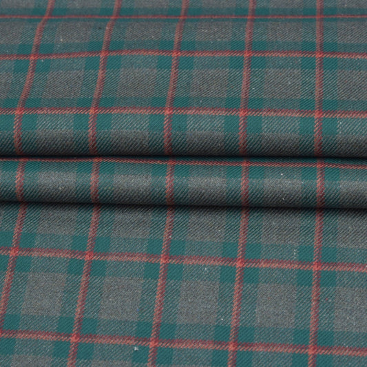 Wool Blazer Fabric (2 Meter)-Green Orange and Black Checks-90654