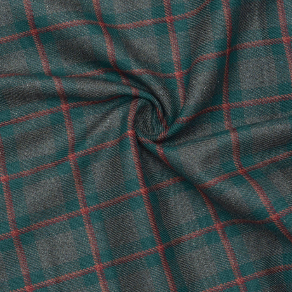 Wool Blazer Fabric (2 Meter)-Green Orange and Black Checks-90654