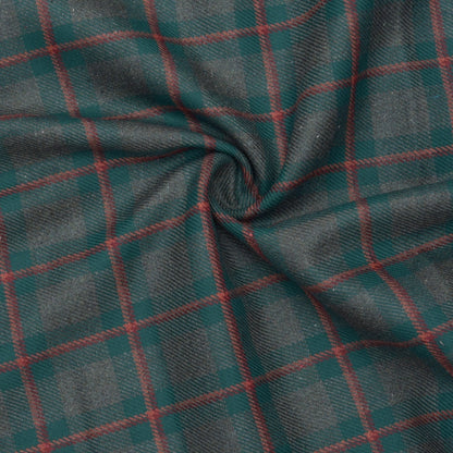 Wool Blazer Fabric (2 Meter)-Green Orange and Black Checks-90654