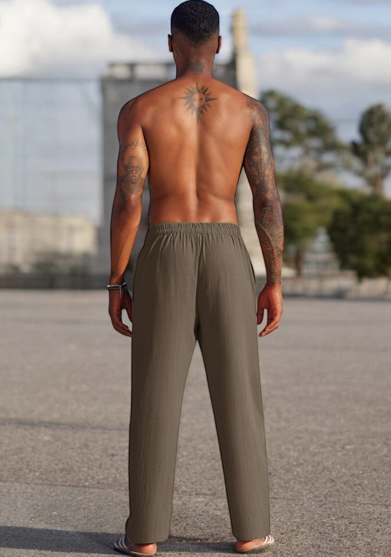 Combo of 2 Linen Loose Fit Men Pant Khaki and Gray-49614