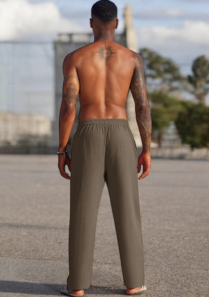 Combo of 2 Linen Loose Fit Men Pant Sky Blue and Khaki-49549