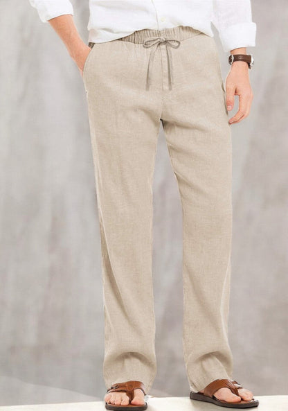 Light Beige Linen Loose Fit Men Pant-49504