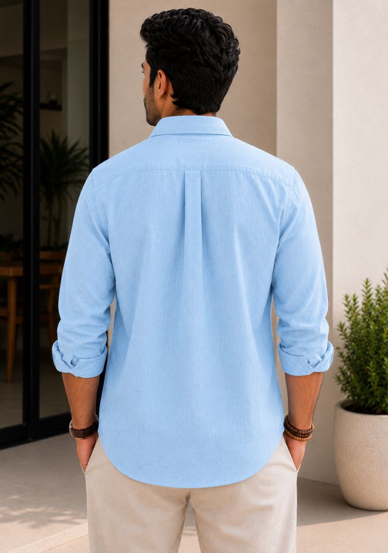 Light Blue Linen Relaxed Fit Full Sleeve Shirt-51885