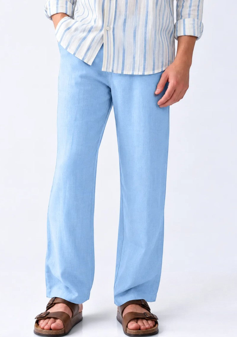 Light Blue Linen Loose Fit Men Pant-51900