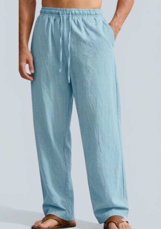 Light Blue Premium Linen Relaxed Fit Loose Fit Men Pant-50871