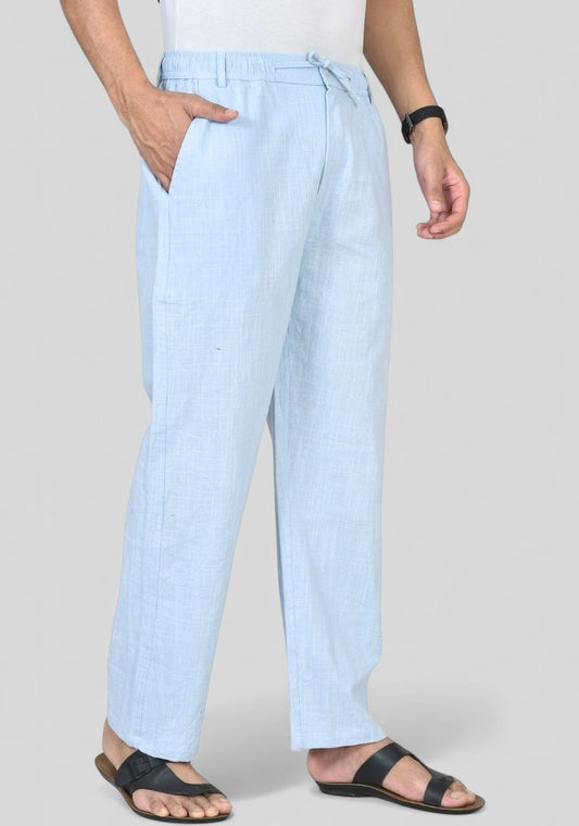 Light Blue Premium Linen Relaxed Fit Loose Fit Men Trouser-50471