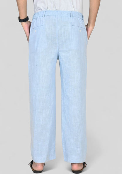Light Blue Premium Linen Relaxed Fit Loose Fit Men Trouser-50471