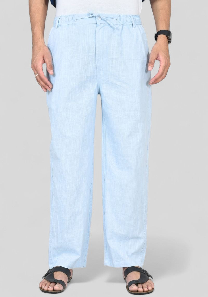 Light Blue Premium Linen Relaxed Fit Loose Fit Men Trouser-50471