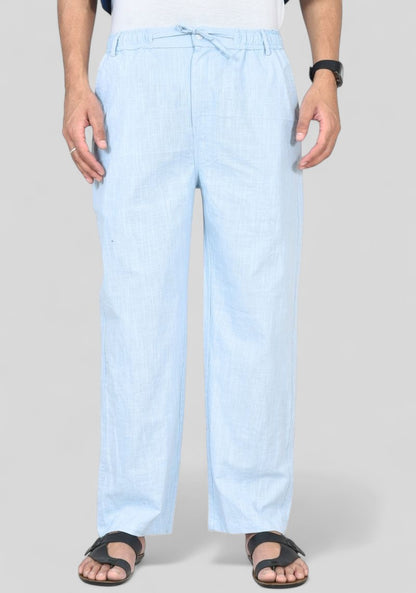 Light Blue Premium Linen Relaxed Fit Loose Fit Men Trouser-50471