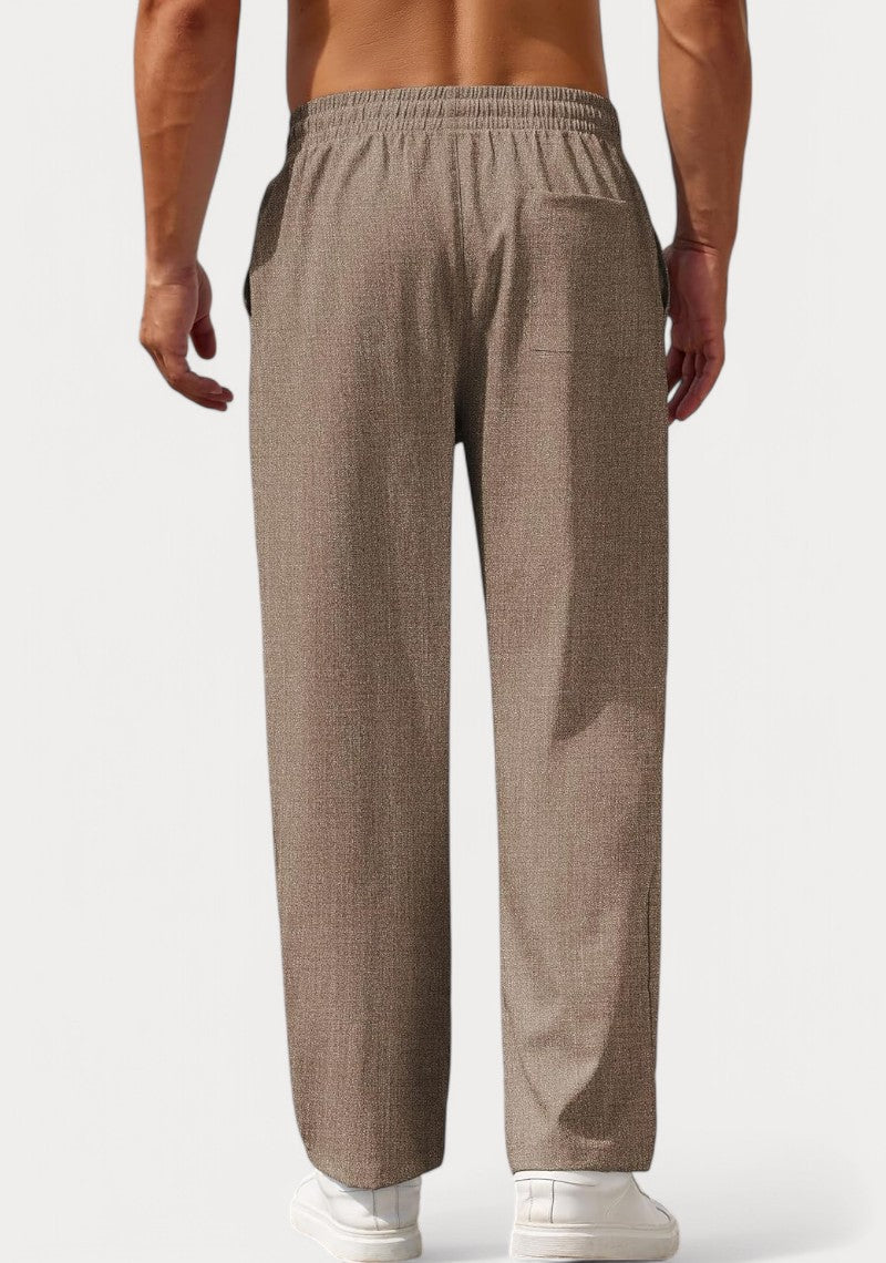 Light Brown Cotton Linen Loose Fit Men Pant-49519