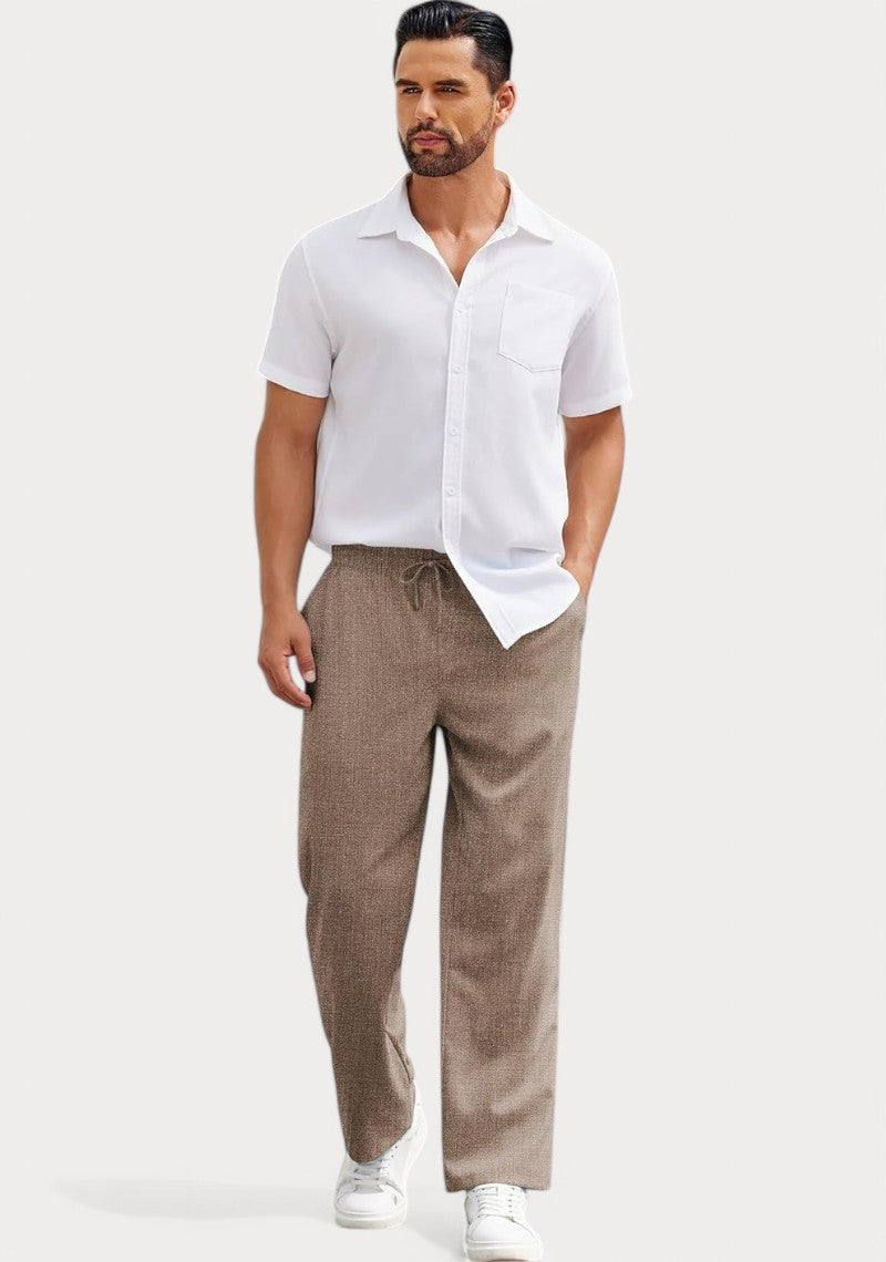Light Brown Cotton Linen Loose Fit Men Pant-49519