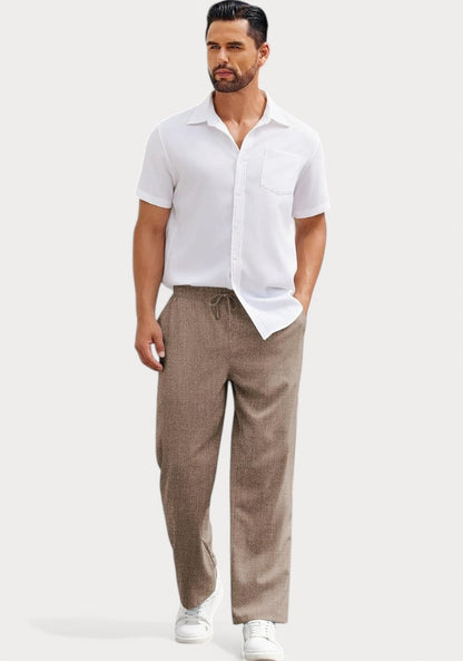 Light Brown Cotton Linen Loose Fit Men Pant-49519