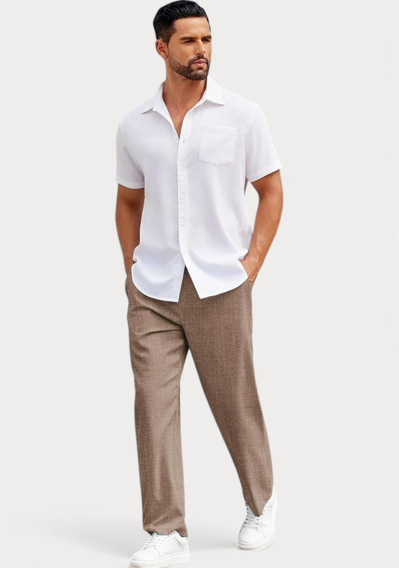 Light Brown Cotton Linen Loose Fit Men Pant-49519