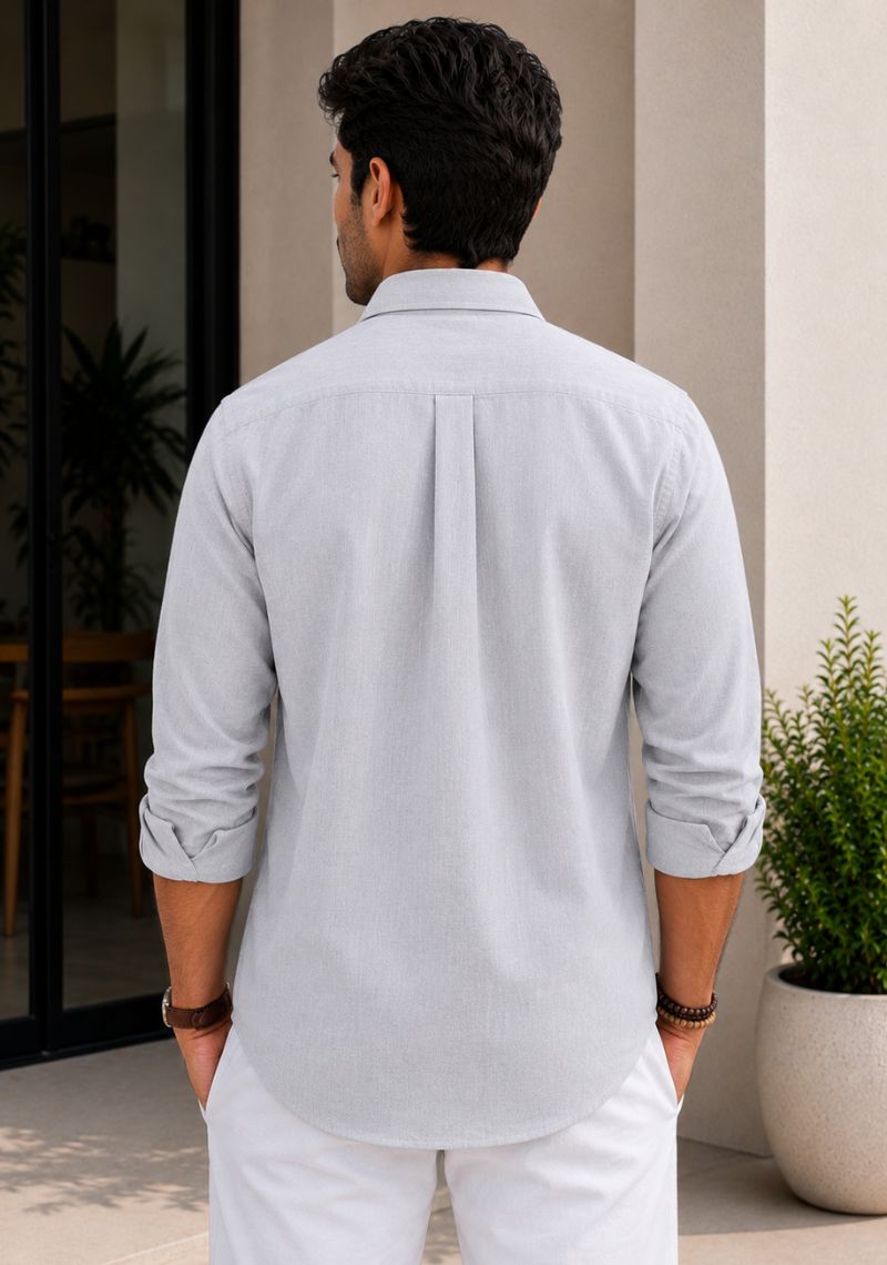 Light Gray Linen Relaxed Fit Full Sleeve Shirt-51886