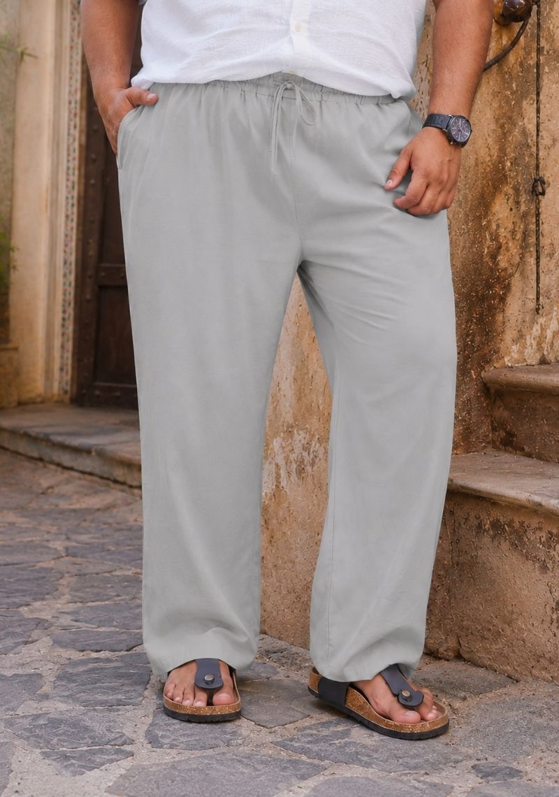 Light Gray Linen Plus SIze Relaxed Fit Men Pant-51550