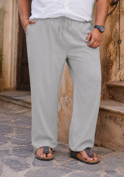 Light Gray Linen Plus SIze Relaxed Fit Men Pant-51550
