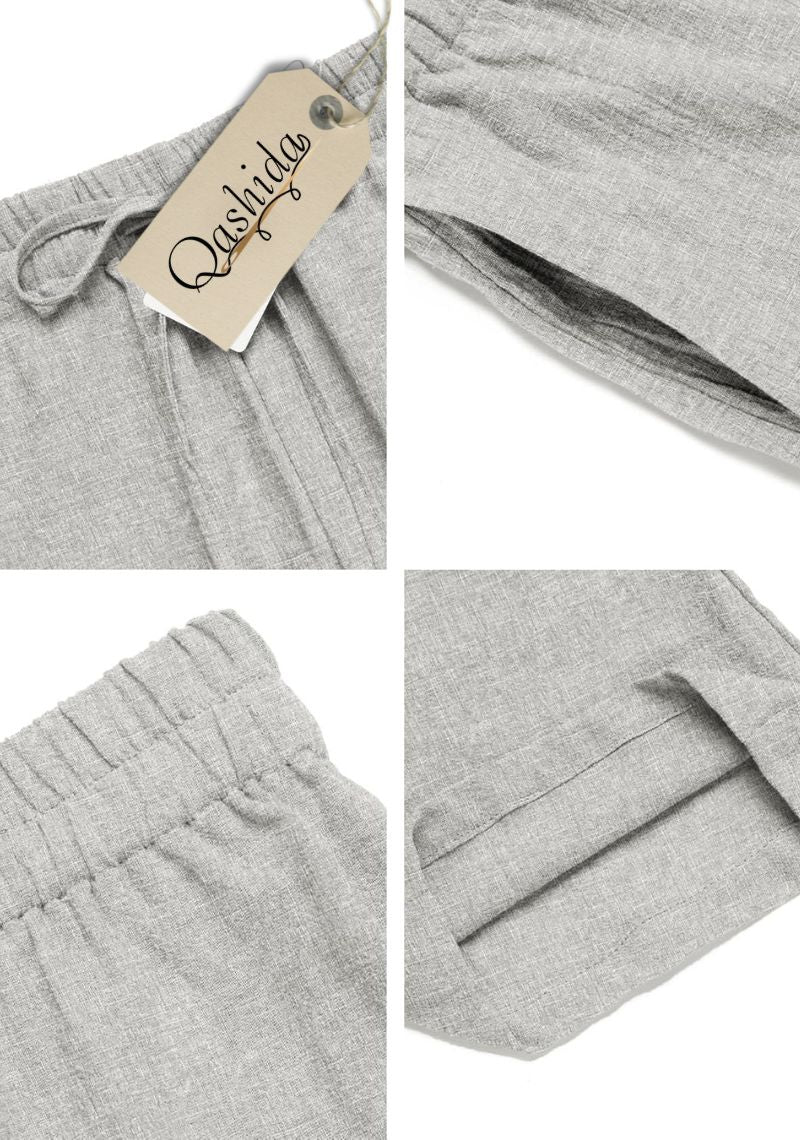 Light Gray Linen Loose Fit Men Pant-49507