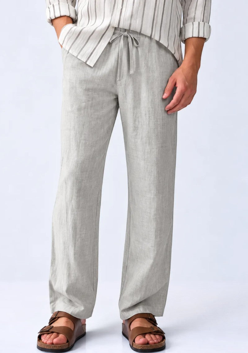 Light Gray Linen Loose Fit Men Pant-51897