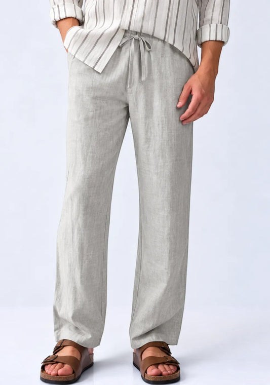 Light Gray Linen Loose Fit Men Pant-51897