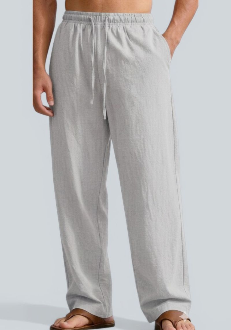 Light Gray Premium Linen Relaxed Fit Loose Fit Men Pant-50869