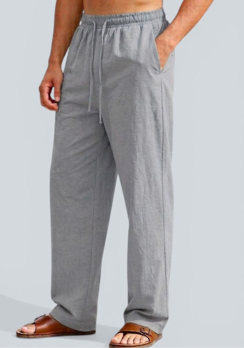 Light Gray Premium Linen Relaxed Fit Loose Fit Men Pant-50869