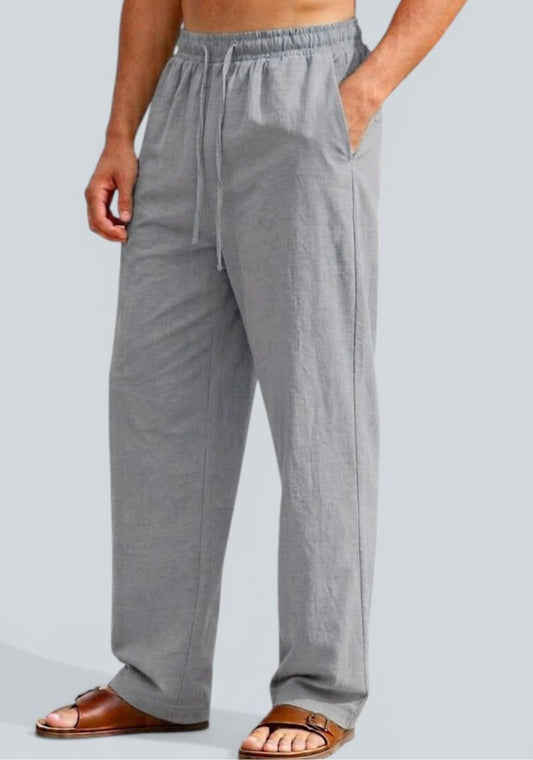 Light Gray Premium Linen Relaxed Fit Loose Fit Men Pant-50869