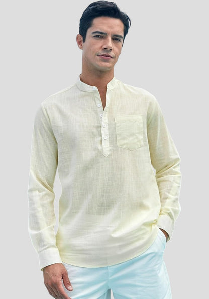 Light Yellow Linen Solid Short Kurta-50842