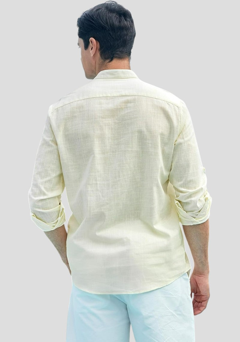 Light Yellow Linen Solid Short Kurta-50842
