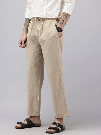 Men's Cotton Blend Solid Trouser Pants – Relaxed Fit | Elastic Waistband with Drawstring | Side & Back Pockets | Casual Everyday Comfort