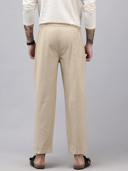 Men's Cotton Blend Solid Trouser Pants – Relaxed Fit | Elastic Waistband with Drawstring | Side & Back Pockets | Casual Everyday Comfort