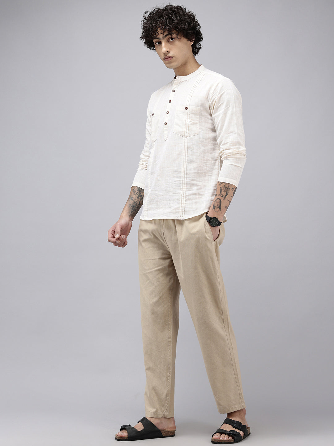 Men's Cotton Blend Solid Trouser Pants – Relaxed Fit | Elastic Waistband with Drawstring | Side & Back Pockets | Casual Everyday Comfort